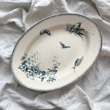 Plat ovale en terre de fer fleurs oiseaux "Malaga" Petrus Regout