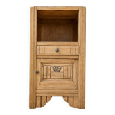Petit chevet Art déco en bois clair avec plateau effet terrazzo