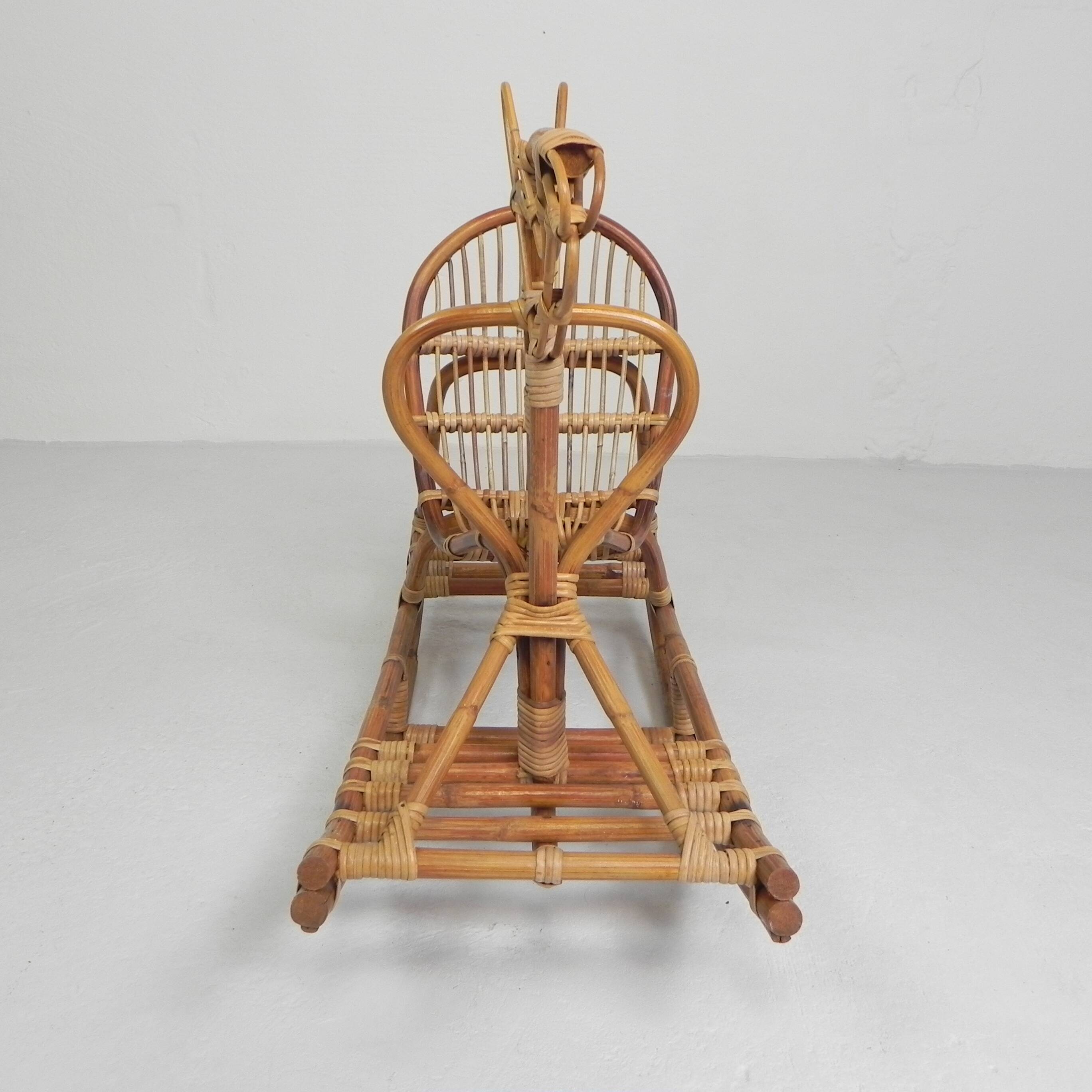 Vintage bamboo rocking horse, 1960s