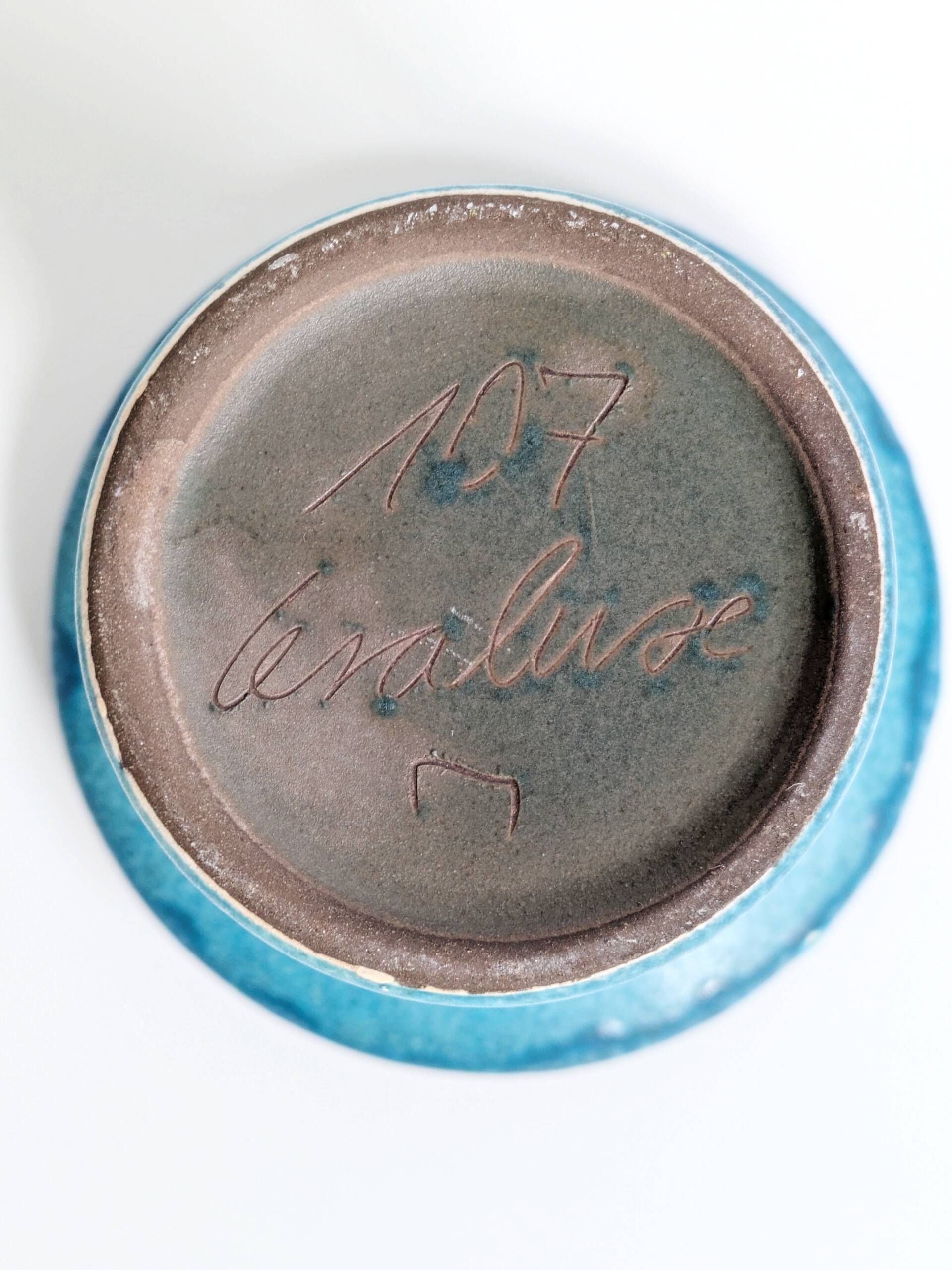 Vintage Ceralux vase by Ceramano, Hans Welling, turquoise blue, 1960s