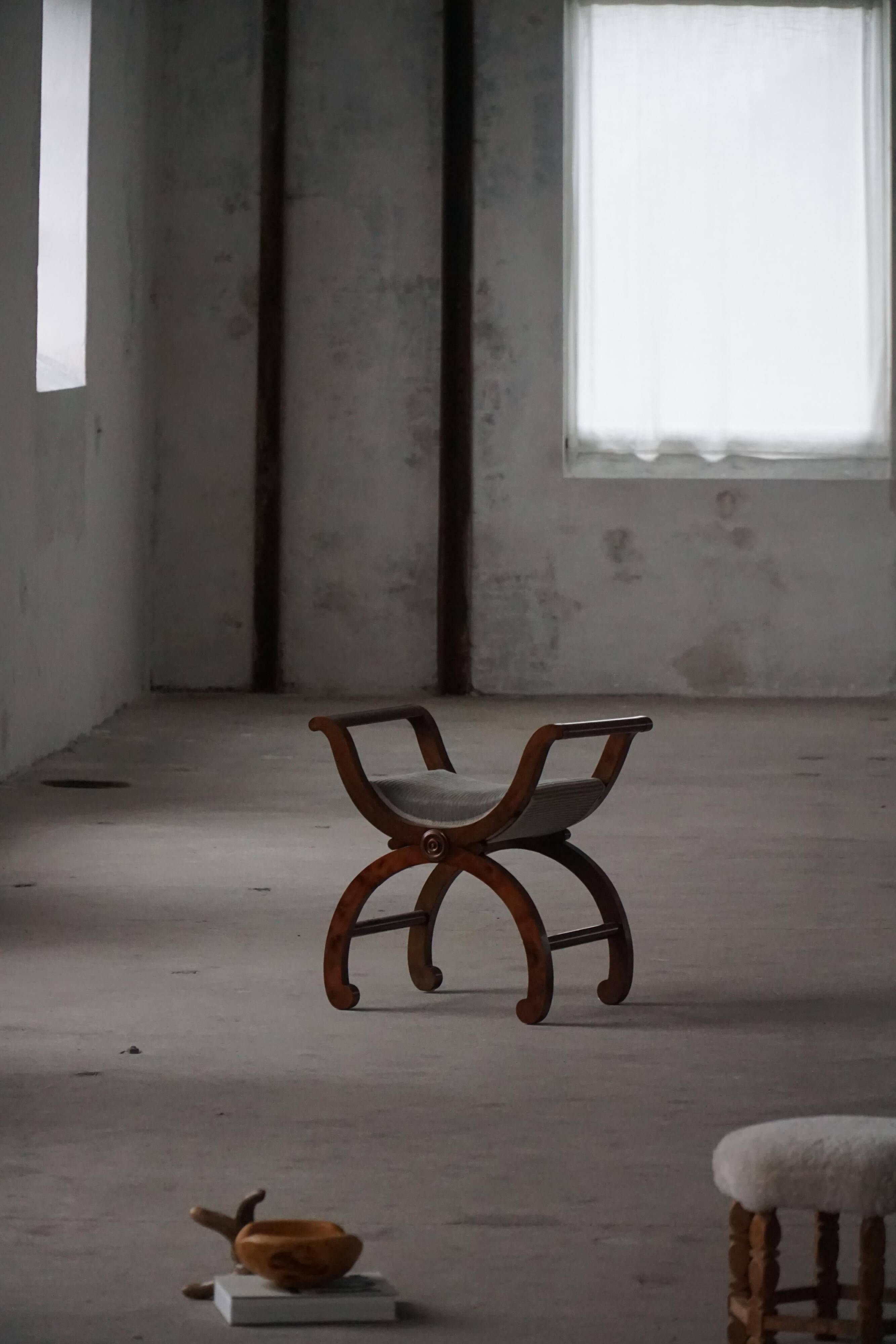Empire-style Danish piano chair/stool with velvet seat, early 1900s.
