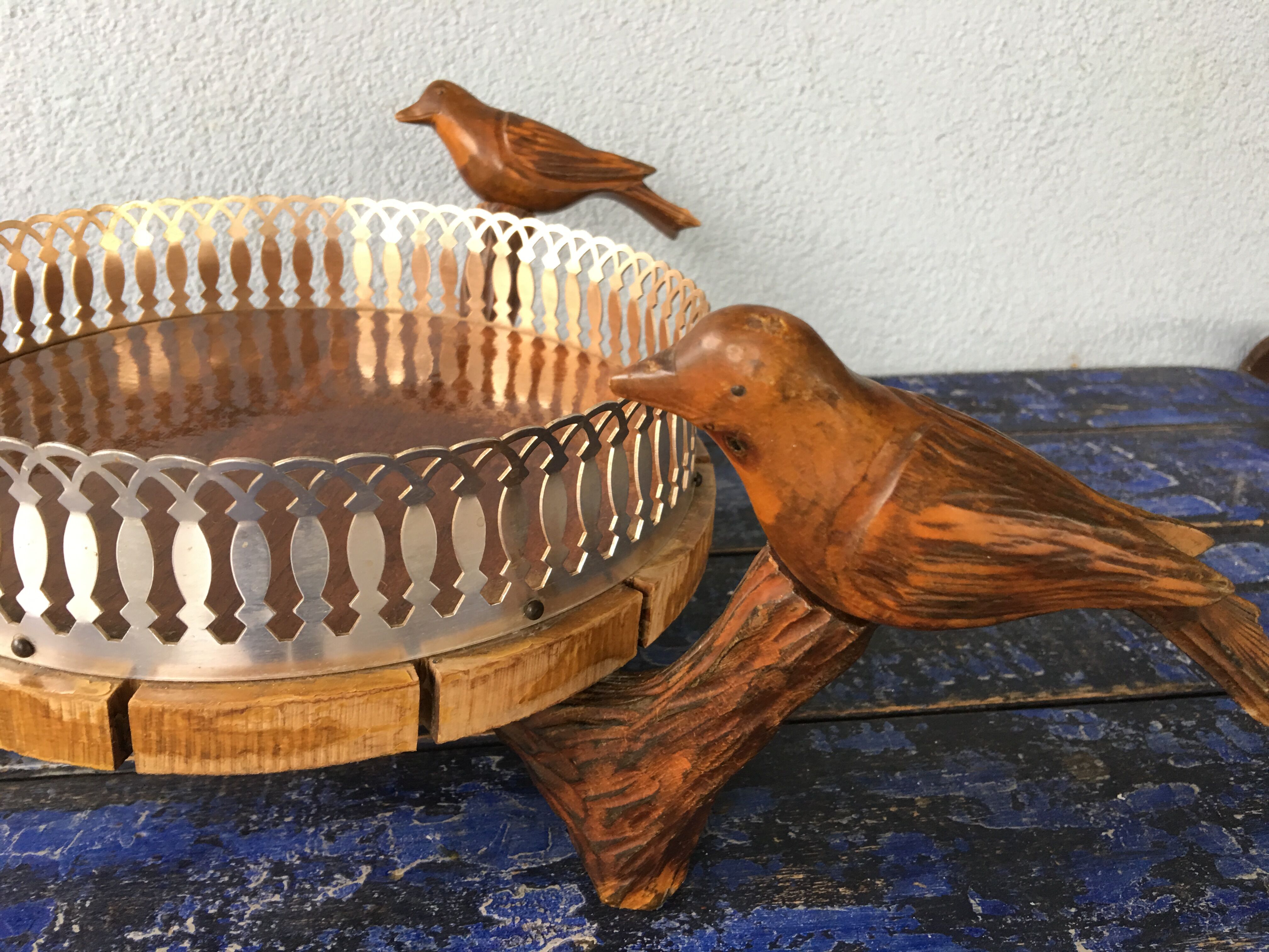 Center table cut, empty pocket, metal wood, vintage 1950