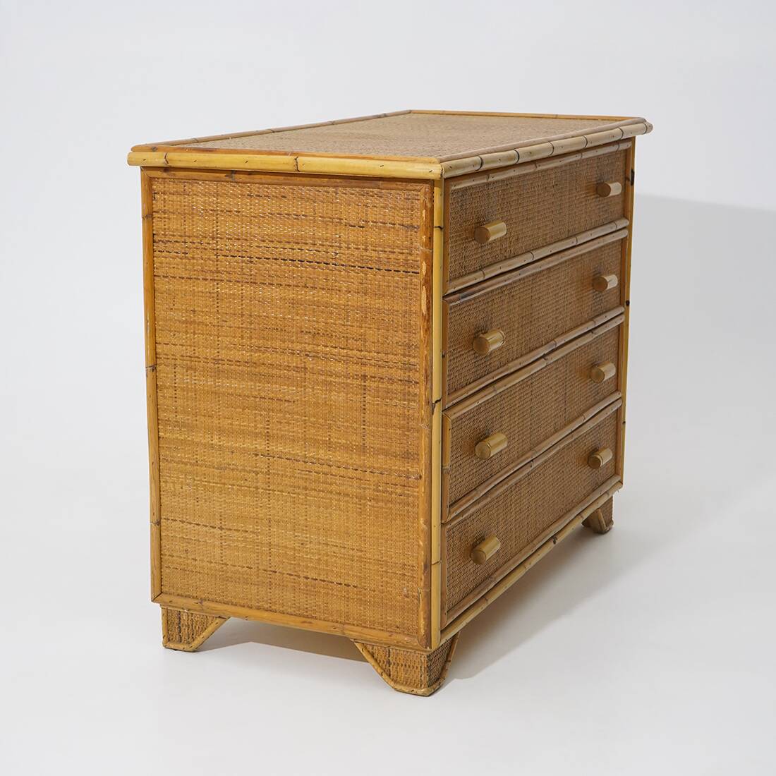 Bamboo and woven wicker chest of drawers, 1970s