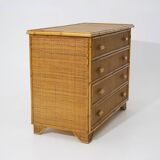Bamboo and woven wicker chest of drawers, 1970s