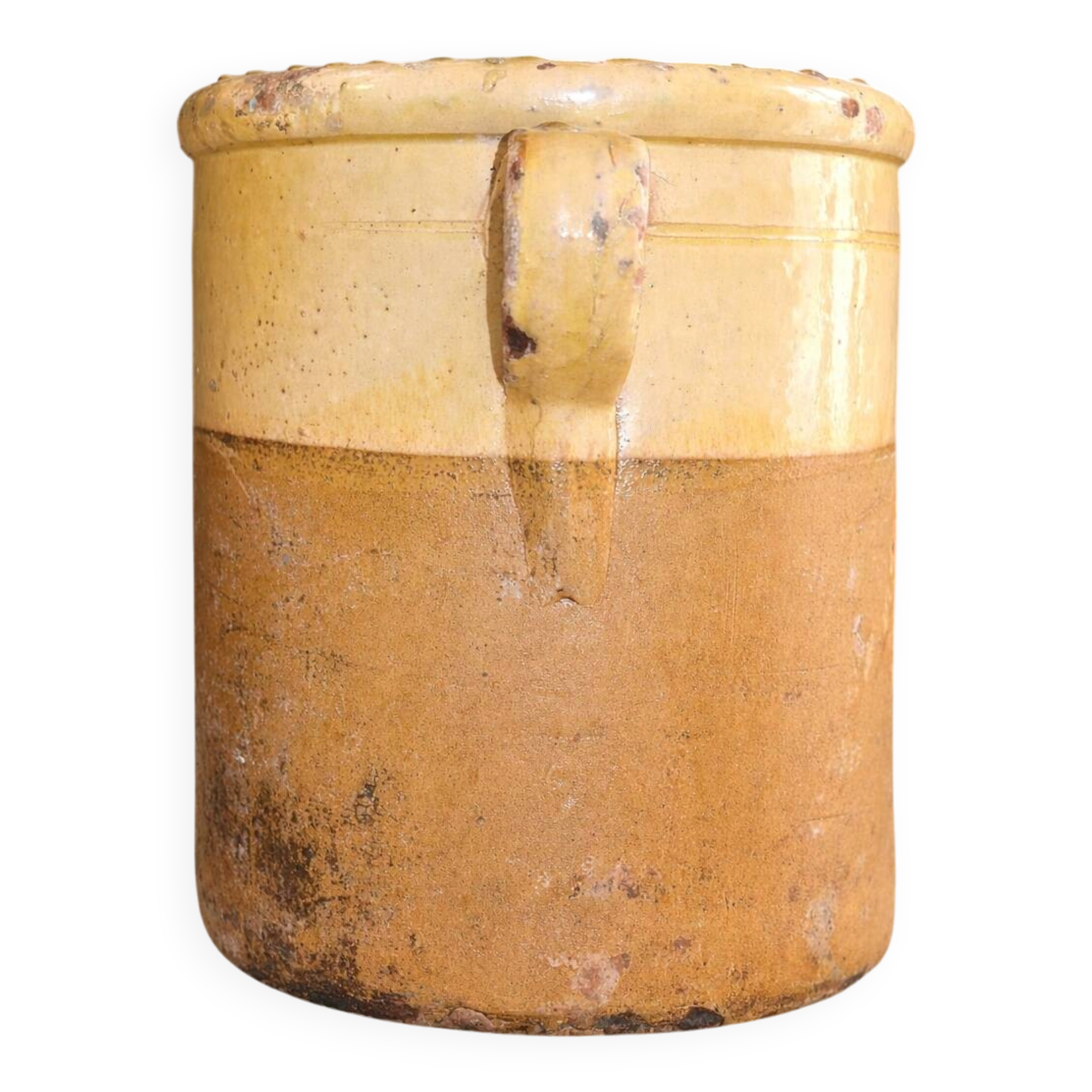 Large Italian glazed terracotta preserving jar, two-coloured, late 19th century.