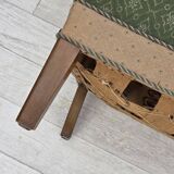 Fauteuil danois des années 1950, mobilier d'origine vert/beige en laine, bois de chêne.