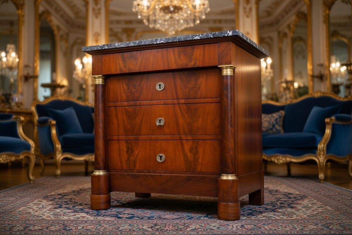 Antique chest of drawers with stone top, France, circa 1880. After restoration.