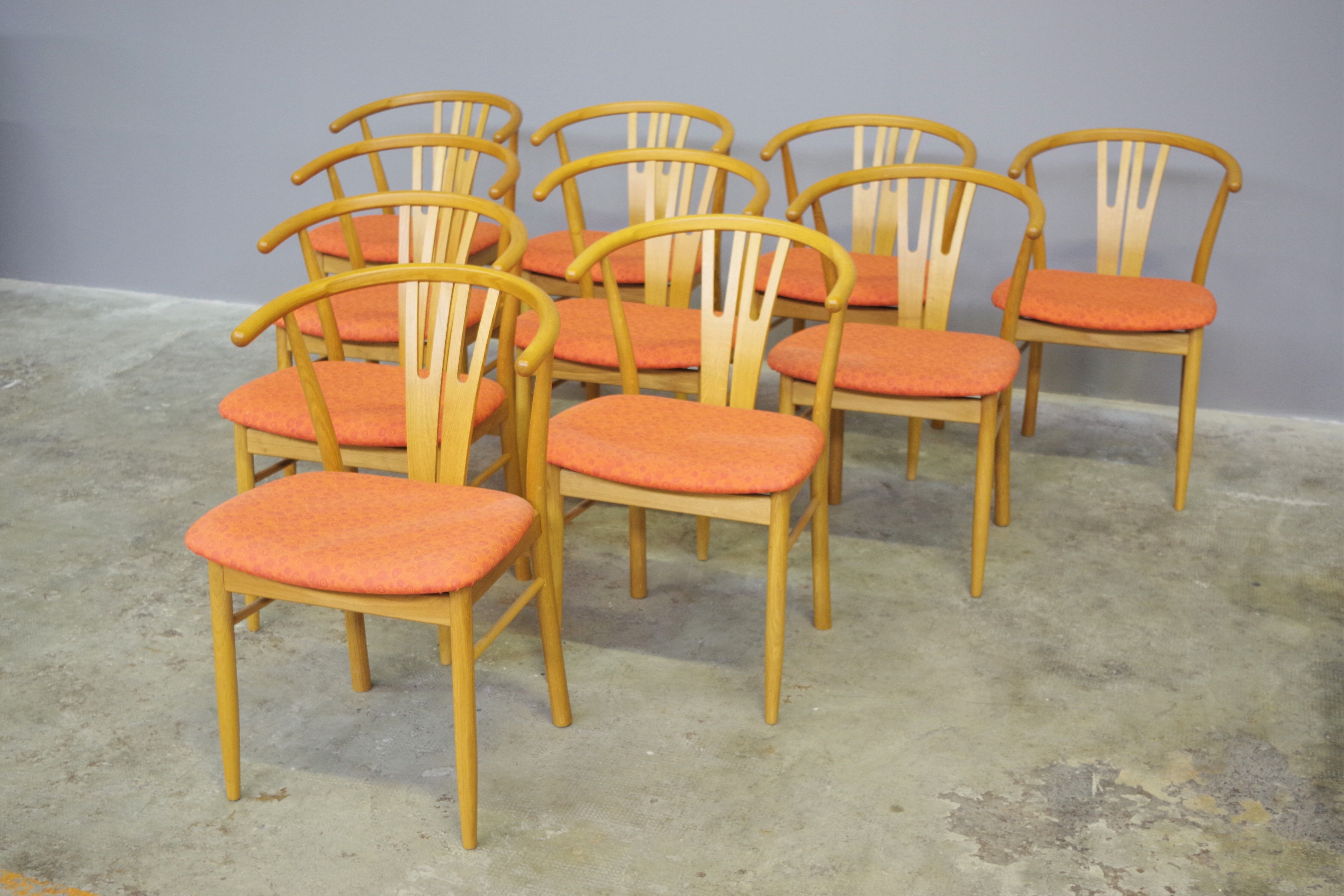 Set of 11 modern curved wood oak chairs