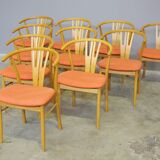 Set of 11 modern curved wood oak chairs