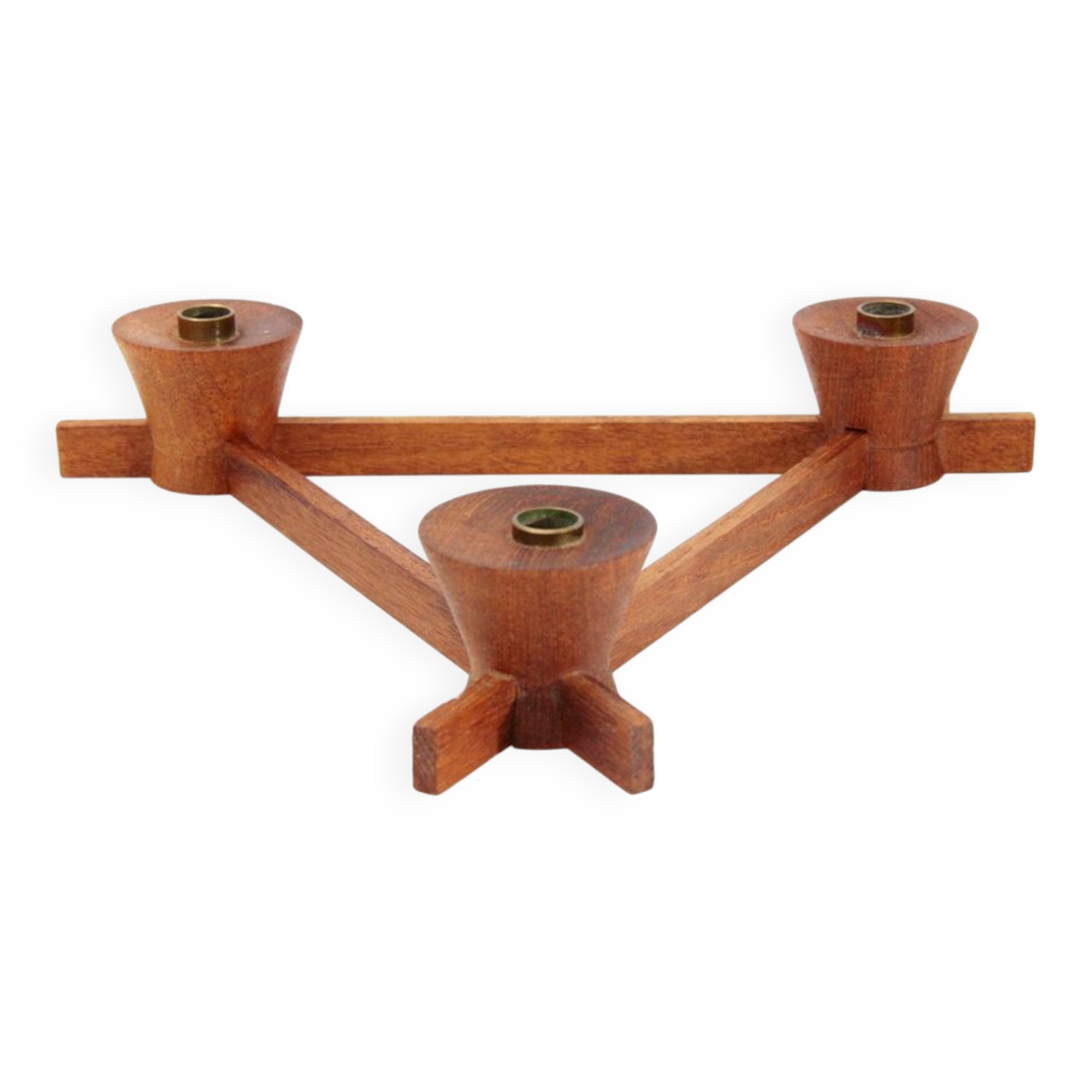 Italian candlestick in brass and Anri Form wood, 1960s.