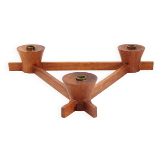 Italian candlestick in brass and Anri Form wood, 1960s.