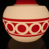 White opaline pendant lamp with red patterns 1970