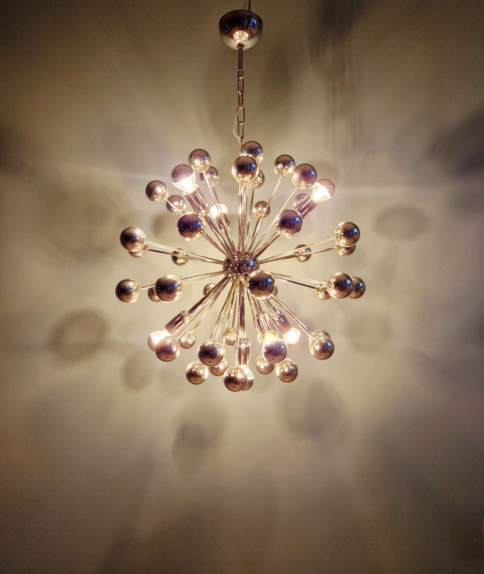 Sputnik chandelier in chromed metal, Space Age design, 1960