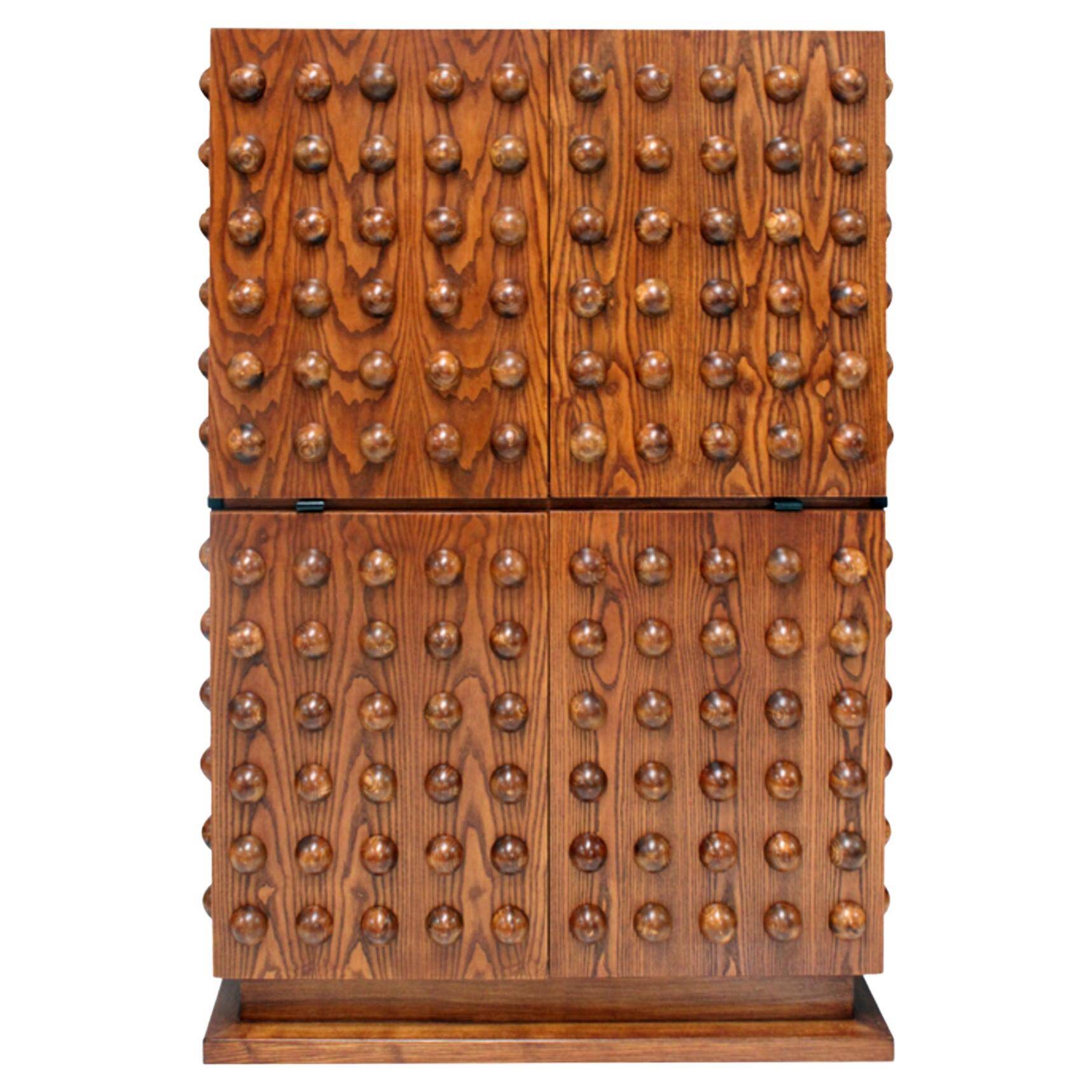 Brutalist Style Italian Dry Bar made of Wood and Glass, Drinks Cabinet