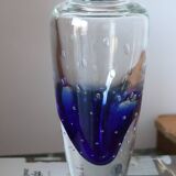 Murano vase in blue and white bubble glass
