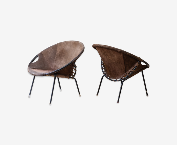 Paire de fauteuils en daim 'Balloon chair'