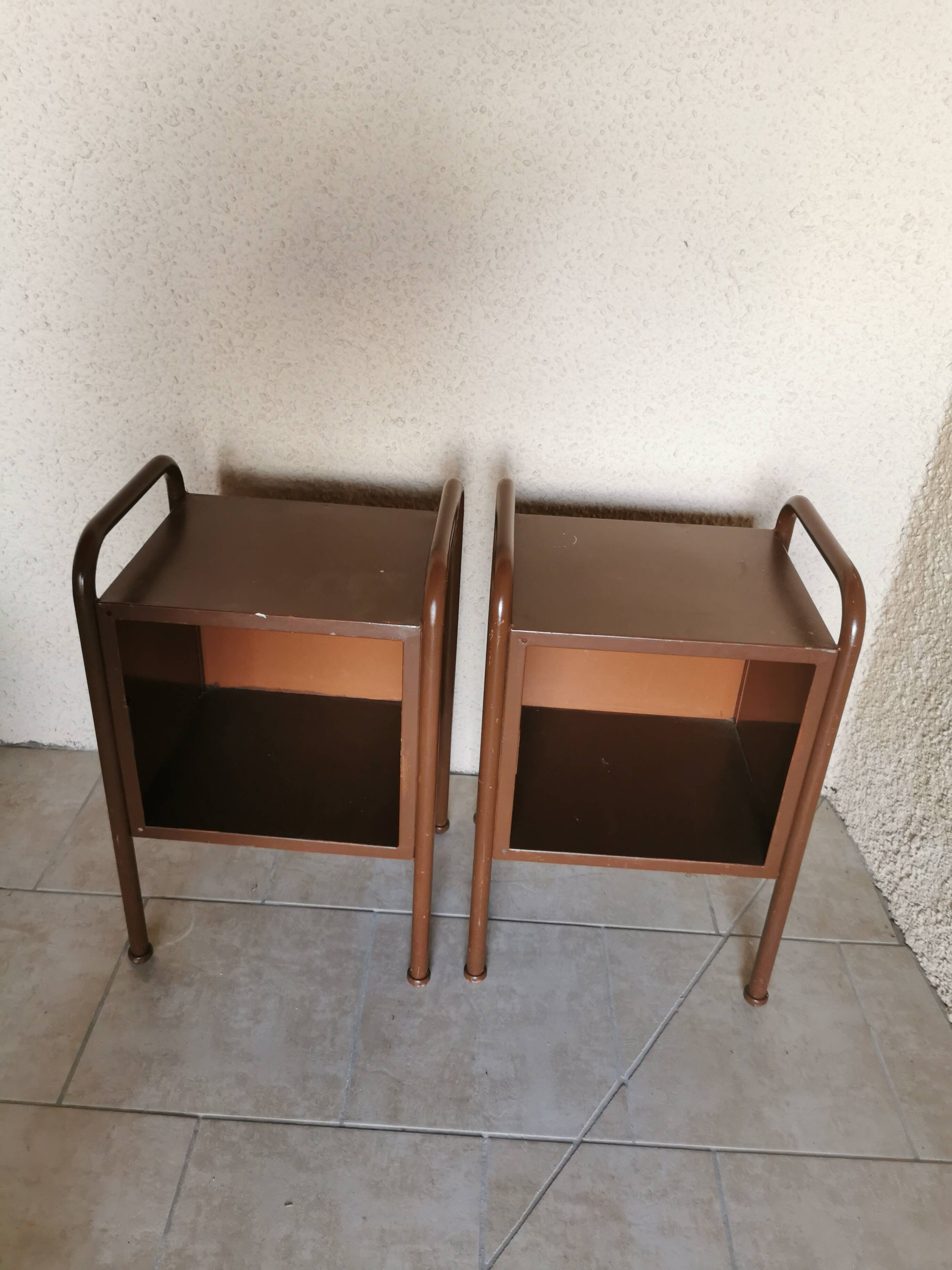 Pair of boarding school bedside tables