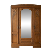 Armoire ancienne 3 portes Art Déco en bois avec miroir