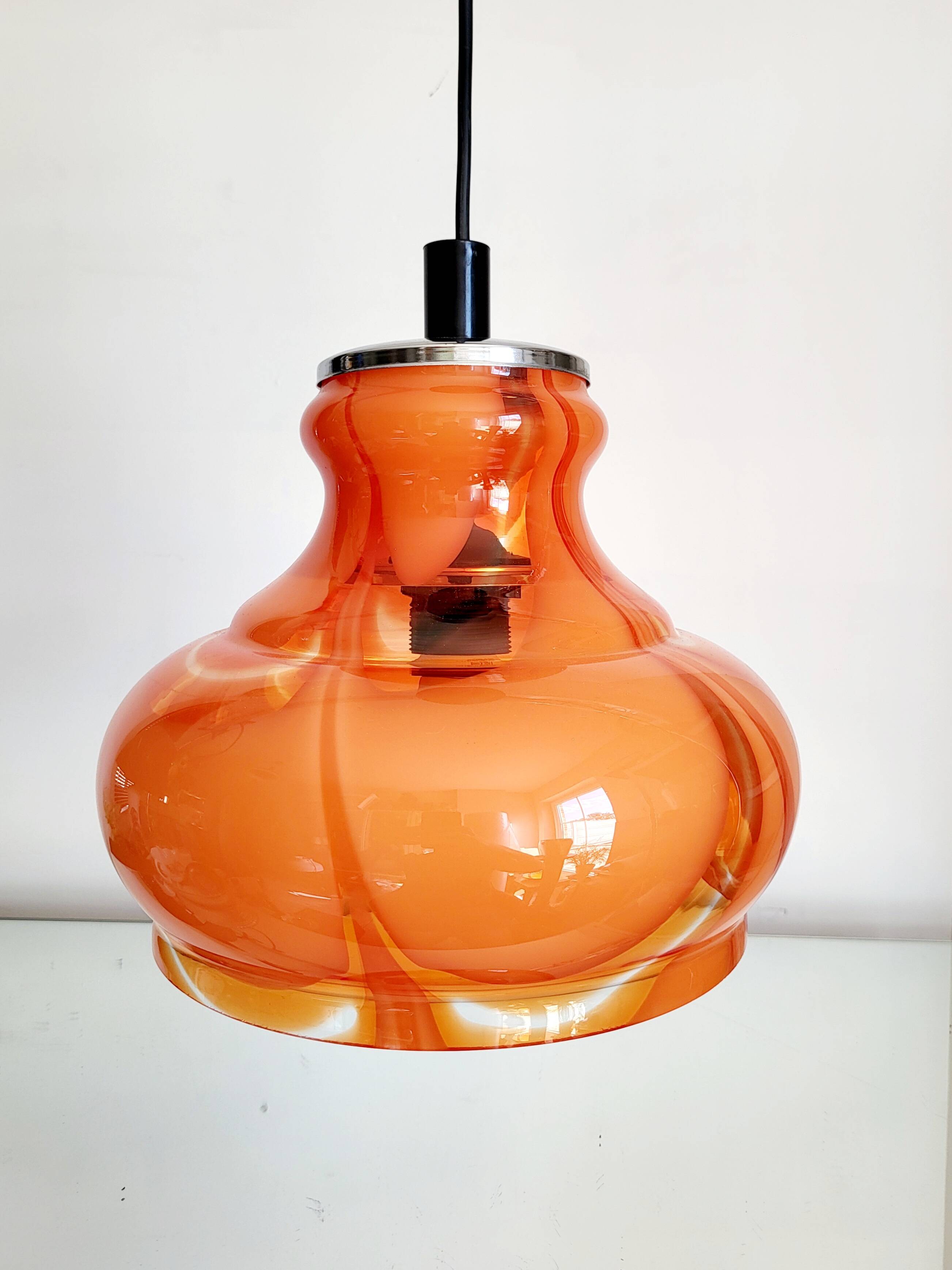 Lampe à suspension vintage en glaçure de Murano, Carlo Moretti, Italie, Jaren 1960