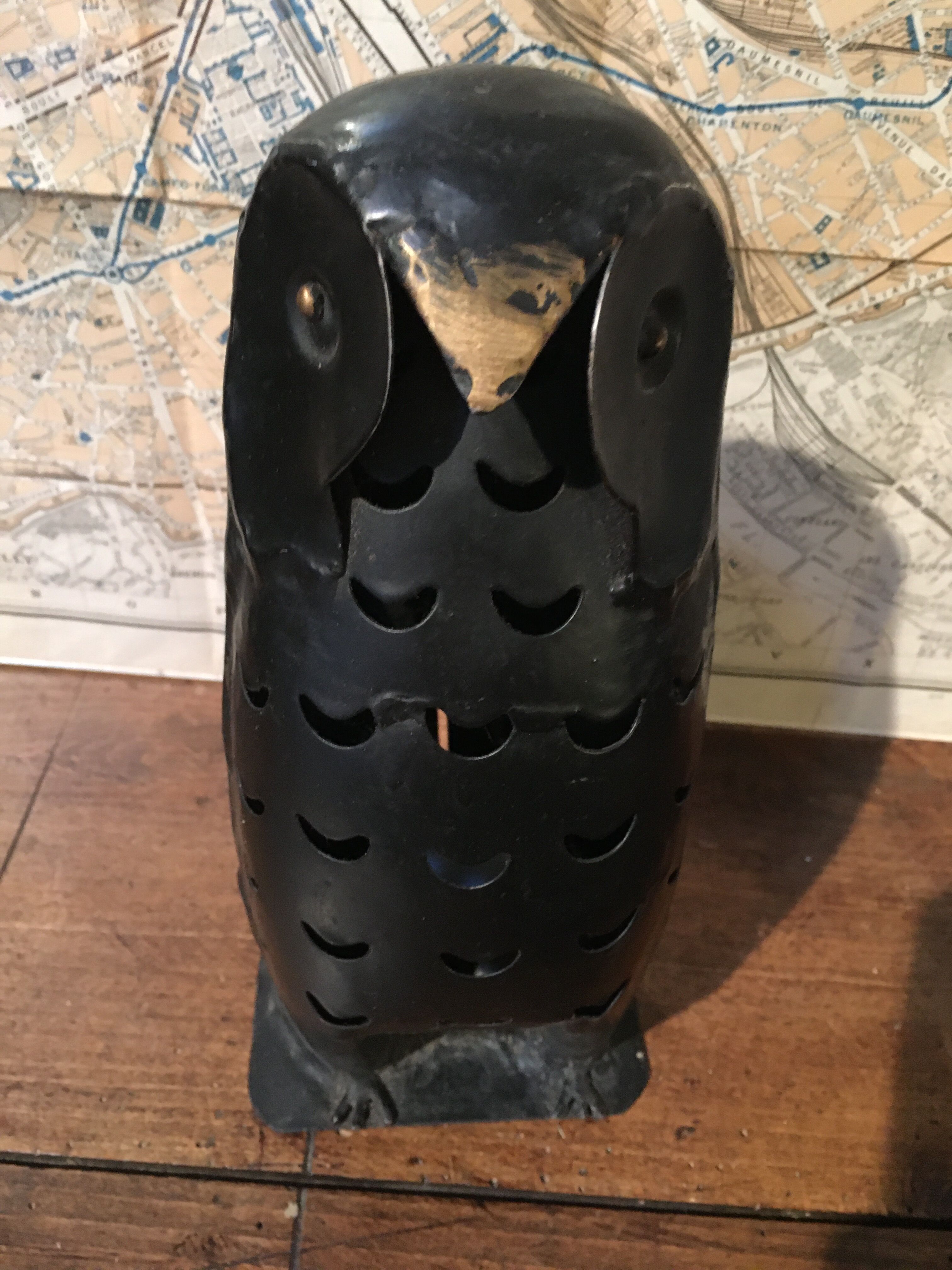 Metal owl, photophore