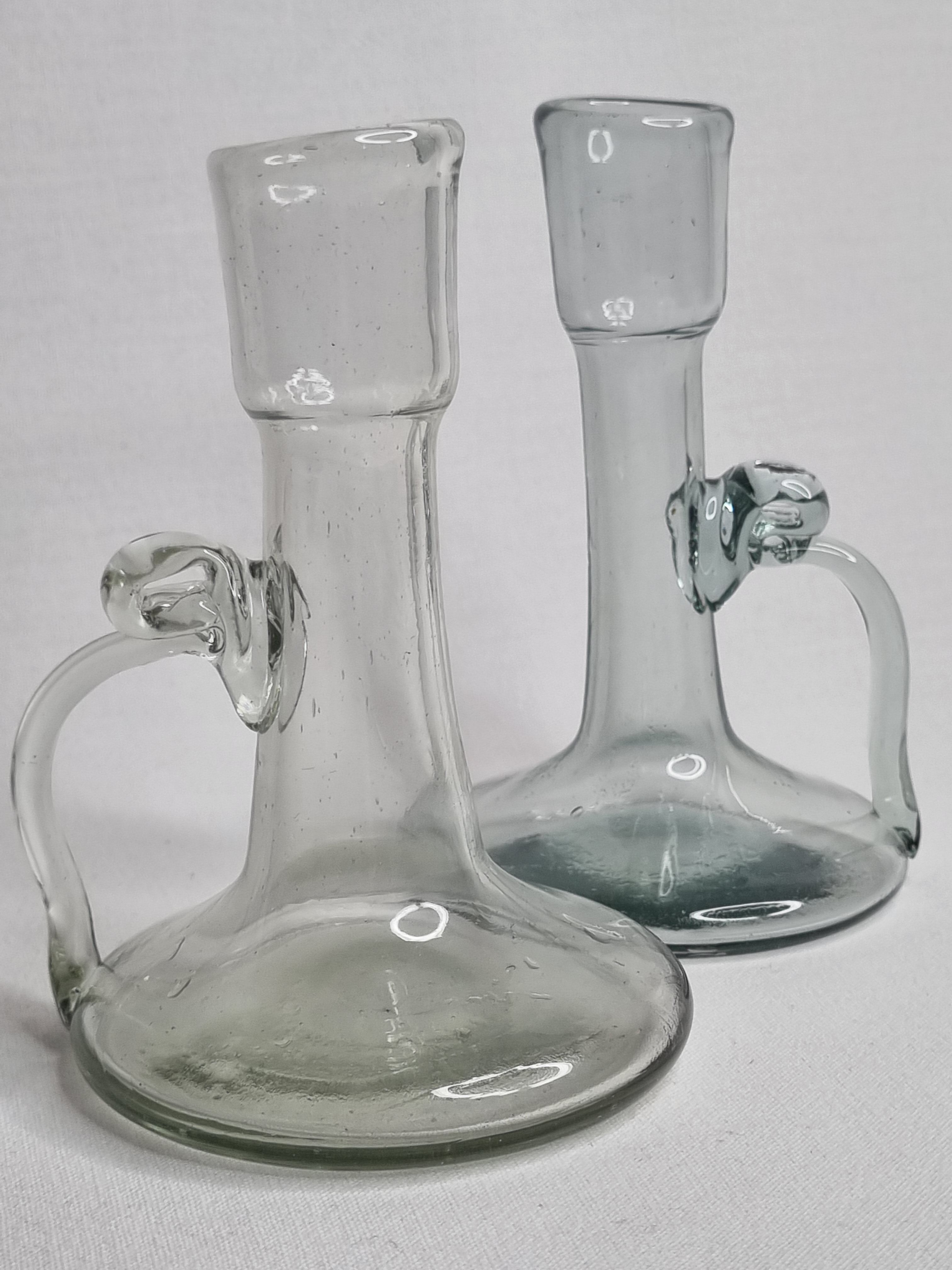 Pair of blown glass candlesticks, 13 cm