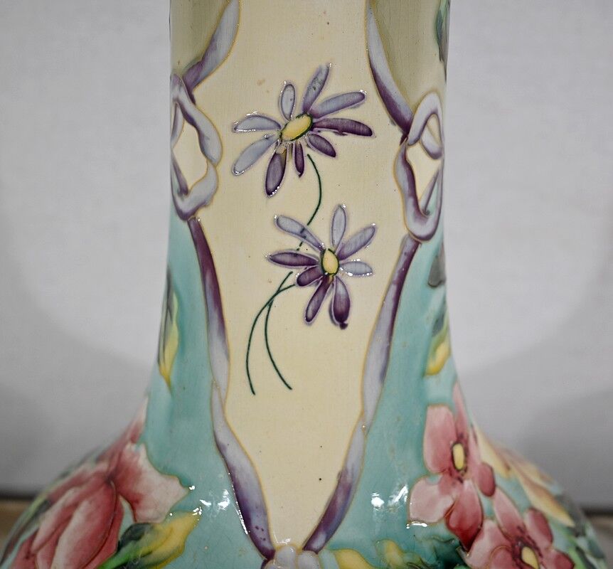 Important earthenware vase by Longchamp, Art Nouveau - 1900