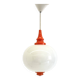 Space Age pendant lamp with milk glass ball and orange accents