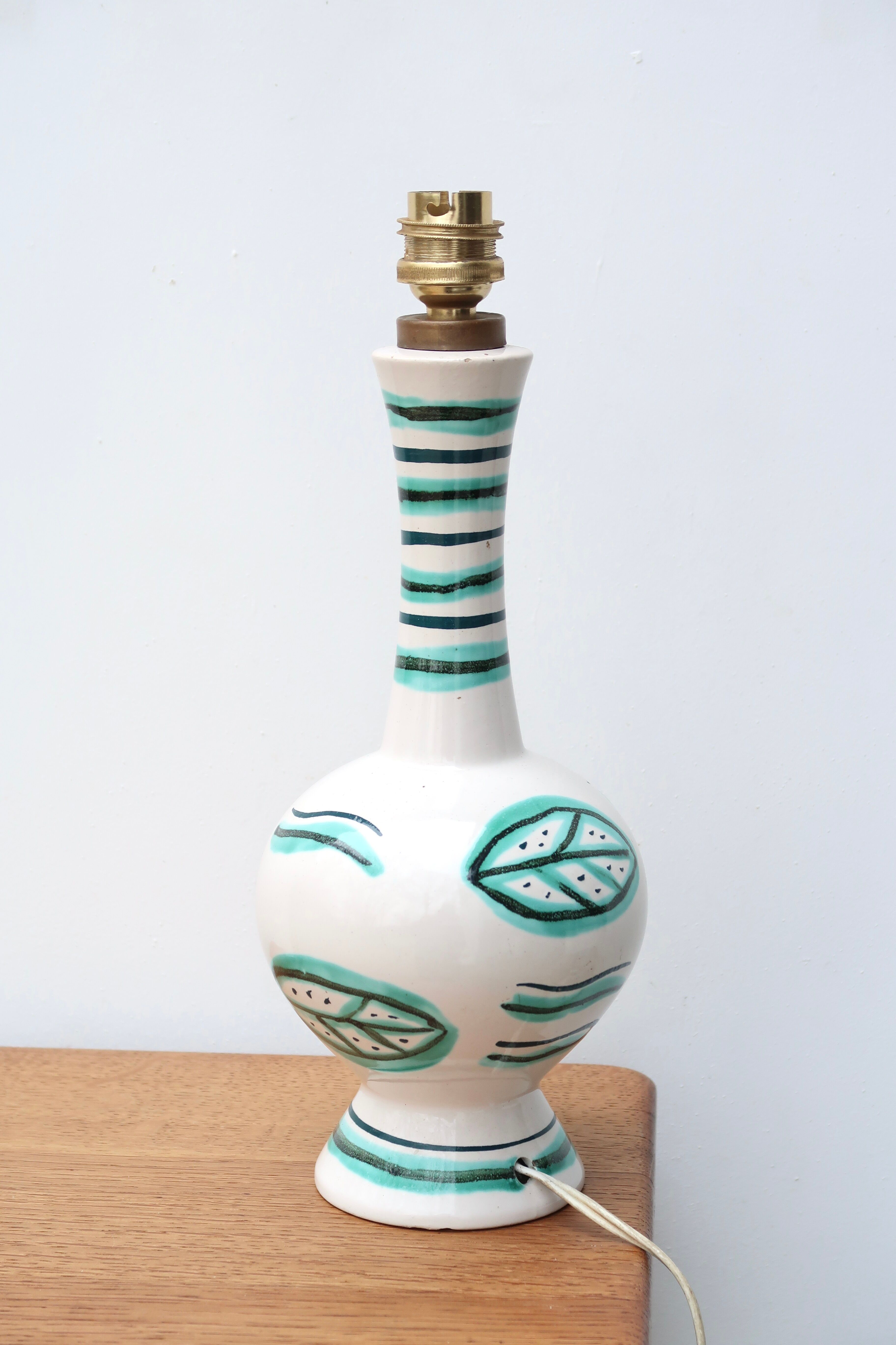 White ceramic lamp, green and blue décor, 60s