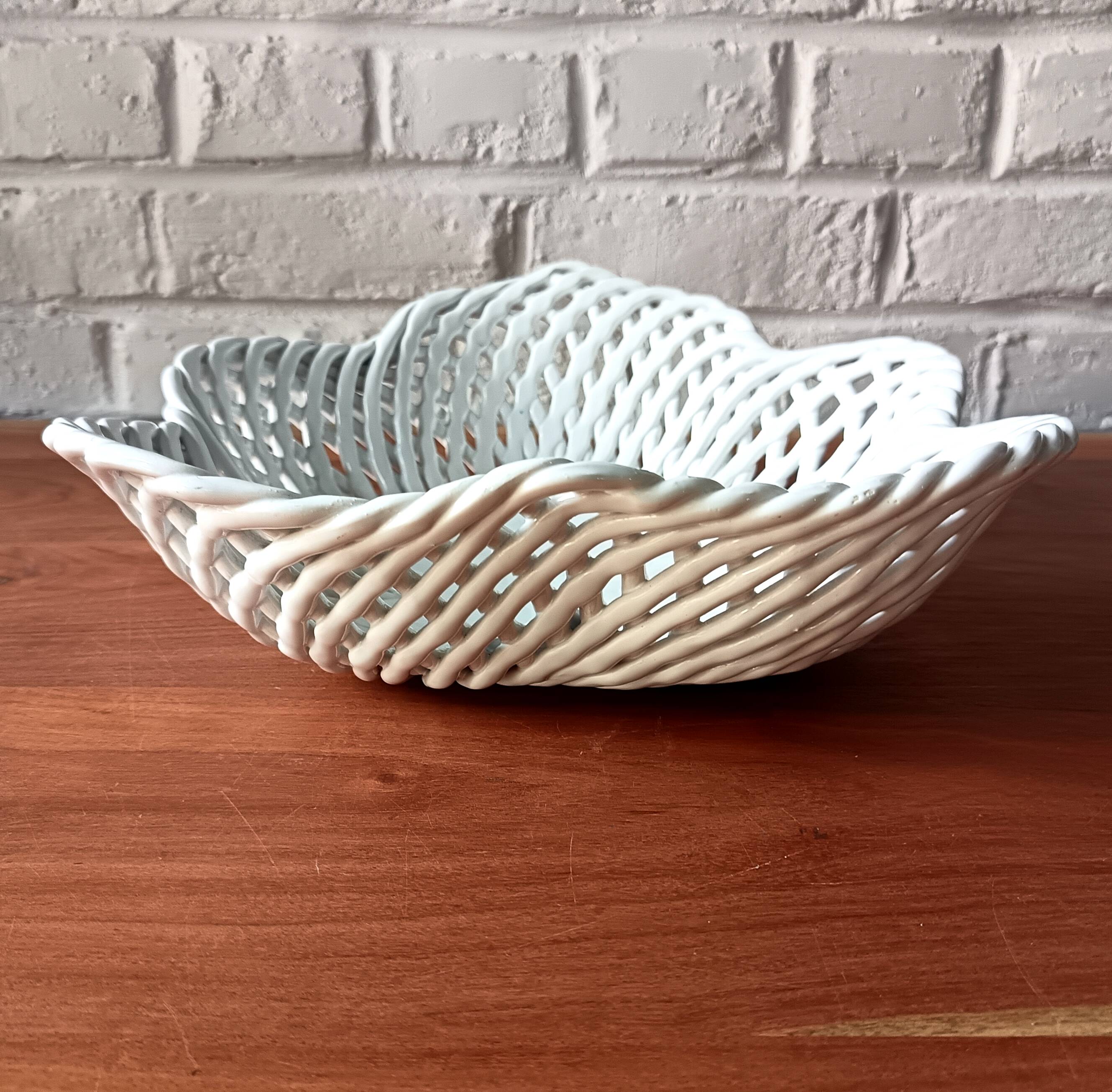 Large white twisted ceramic basket