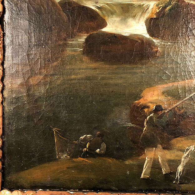 Trumeau decorated with an oil on canvas representing an animated landscape, early nineteenth century