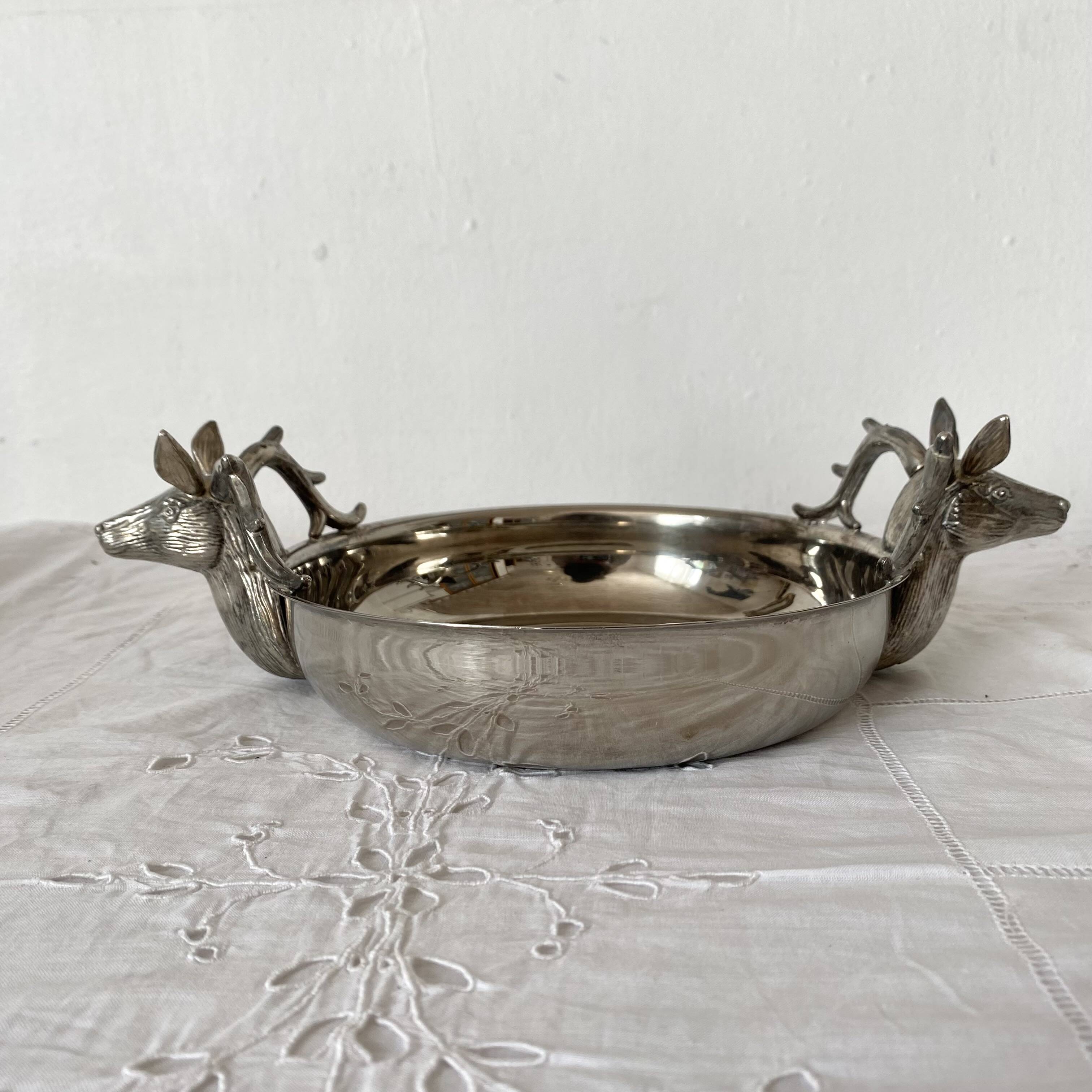 Silver plate with deer heads