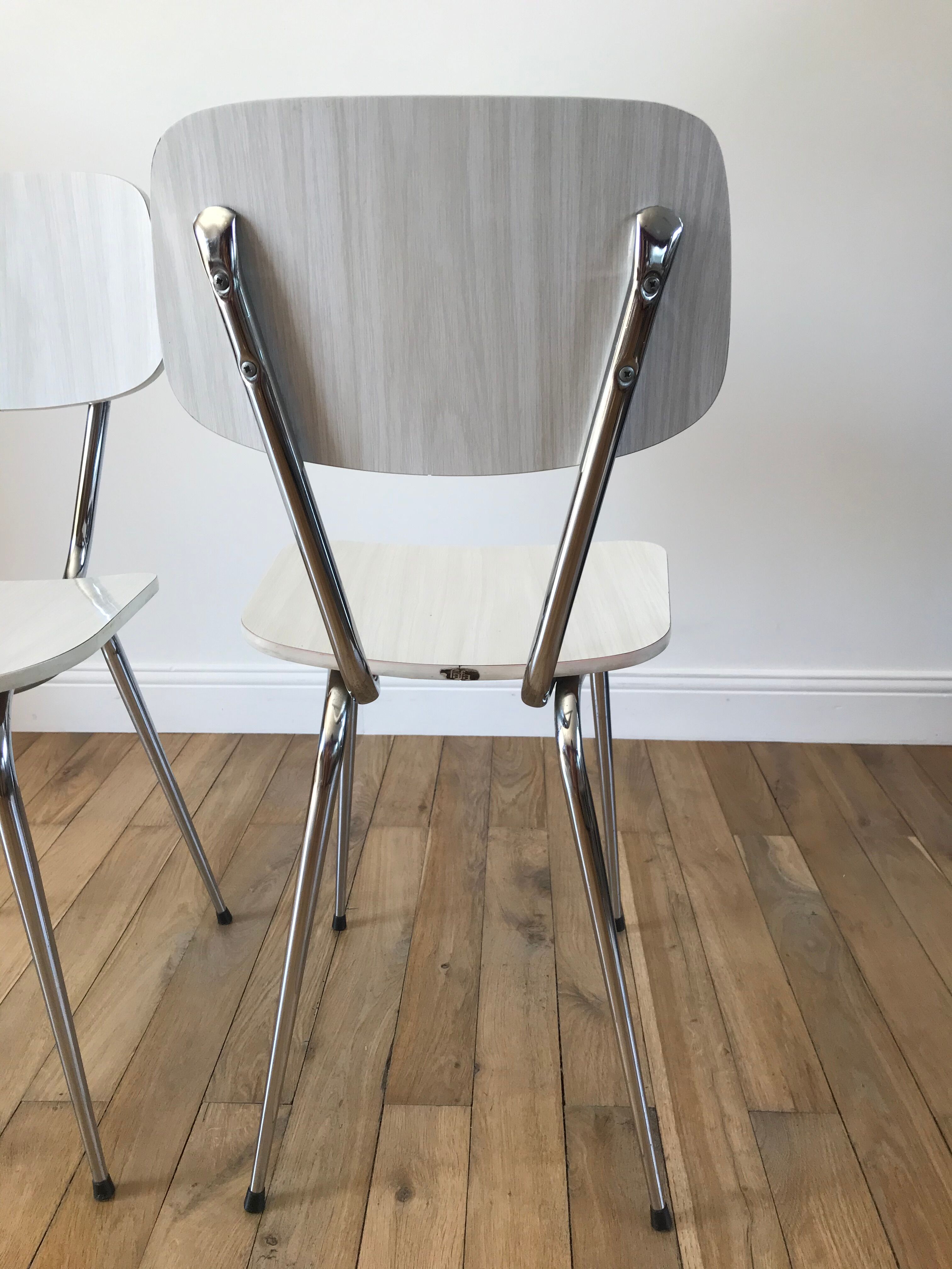Pair of white Formica chairs 70s
