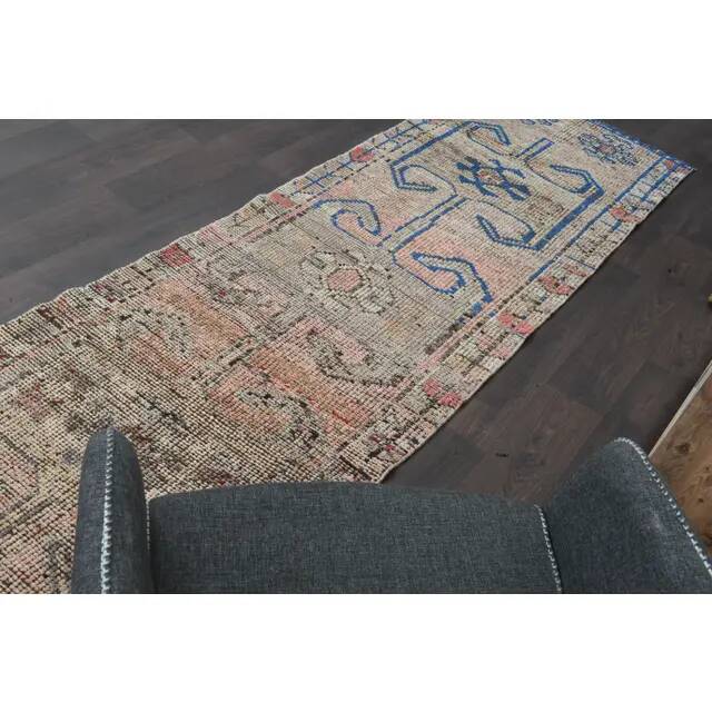 1970s Turkish Oushak Handmade Wool Cotton Orange Runner Rug 91x291