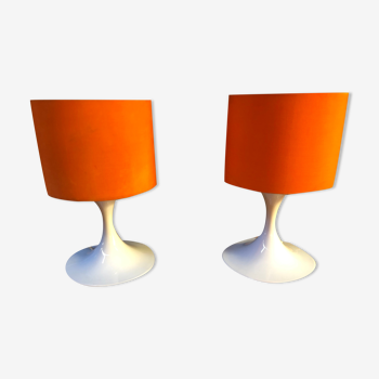 Paire de lampes années 1970 faïence Rosenthal abat-jour orange