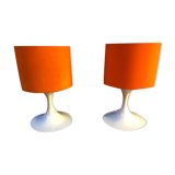 Pair of lamps 1970s Earthenware Rosenthal lampshade orange