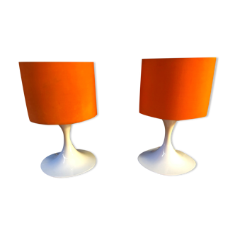 Pair of lamps 1970s Earthenware Rosenthal lampshade orange