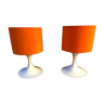 Paire de lampes années 1970 faïence Rosenthal abat-jour orange
