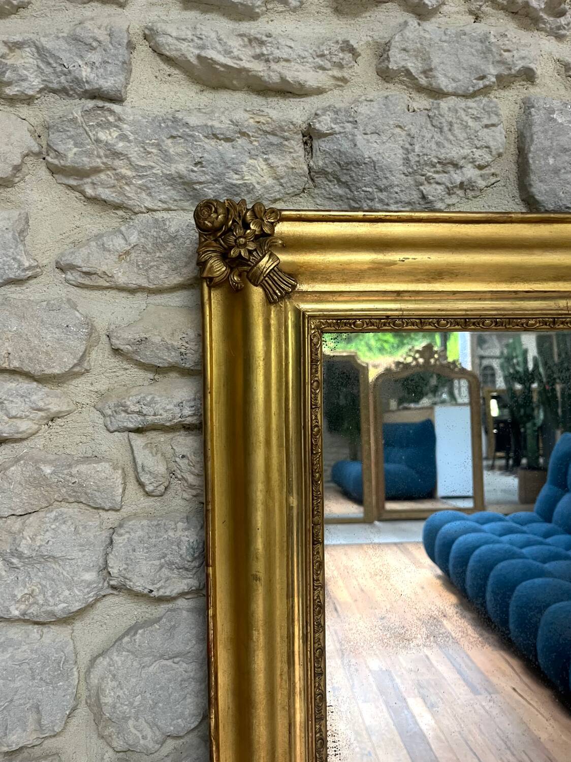 Antique mirror gilded with gold leaf 149cm mercury glass