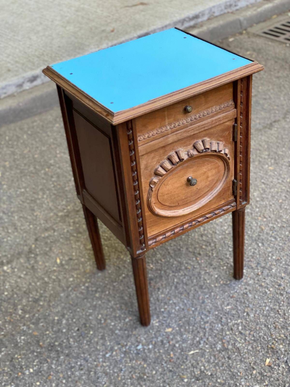 Louis XVI Napoléon III bedside table in carved solid wood from the 19th century.