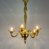 Venetian Chandlier in Murano glass of yellow color amber, 5 arms of light