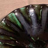 Vintage green and black glazed ceramic fruit cup
