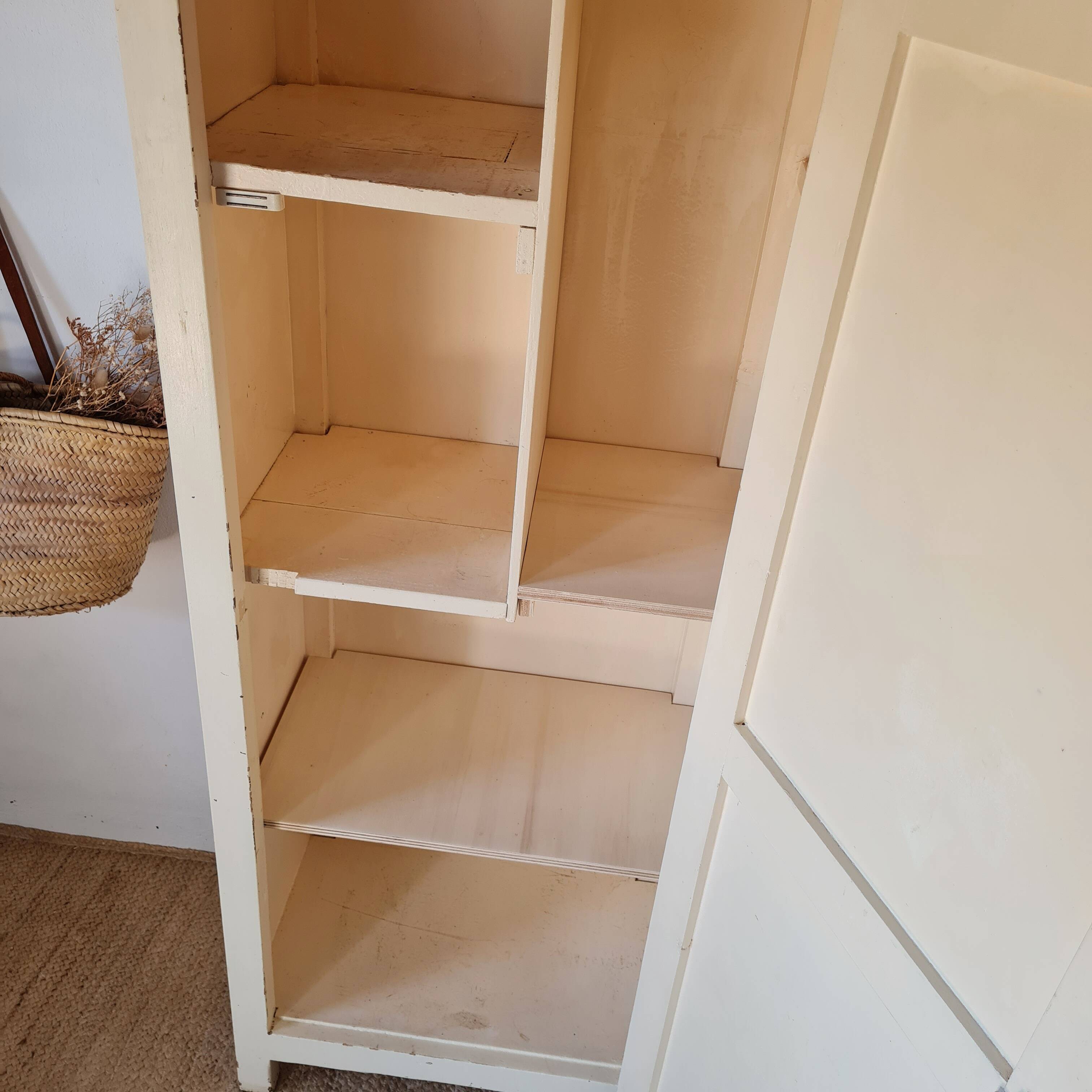 Antique Parisian bonnetière with a patina – vintage narrow wardrobe