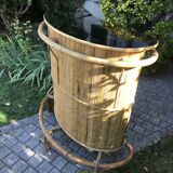 Rattan and bamboo bar & his 2 stools vintage 1950