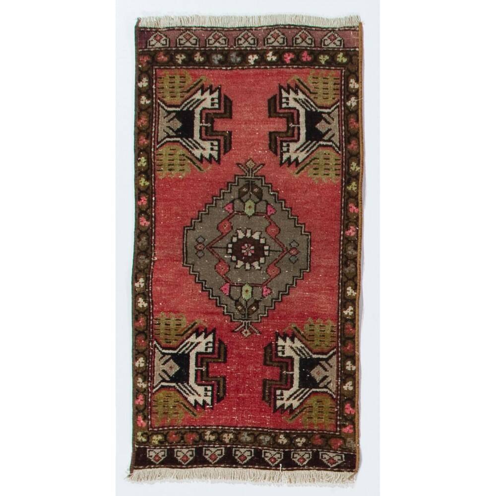 Hand-knotted Small Rug. Vintage Door Mat. Turkish Wool Seat Cover. Entryway Mat. Kitchen Rug