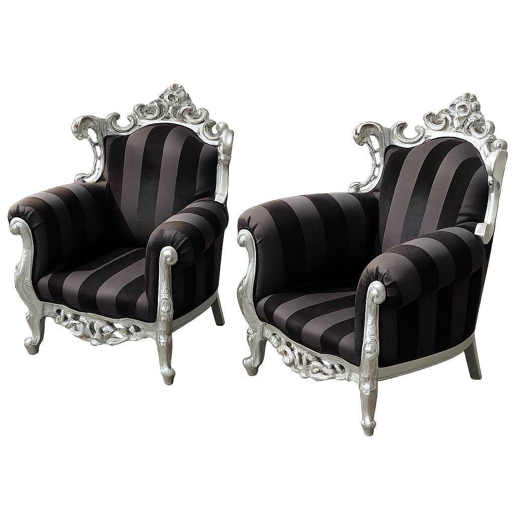 A pair of vintage armchairs, 1980s, lacquered wood and fabric