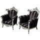 A pair of vintage armchairs, 1980s, lacquered wood and fabric