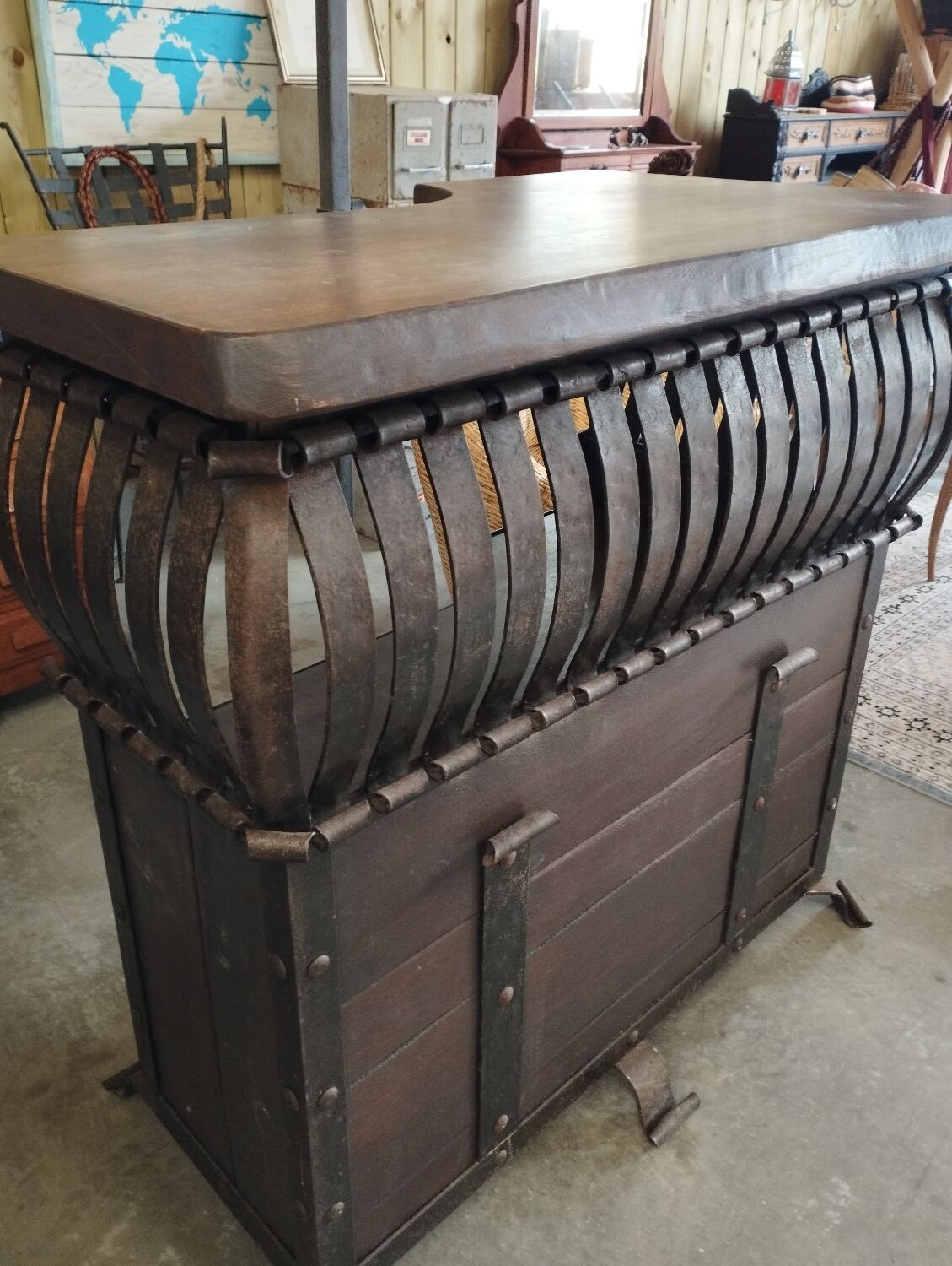 Wood and steel bar counter