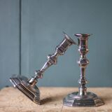 Pair of silver metal empire style candlesticks, candle holder, torch, interior decoration