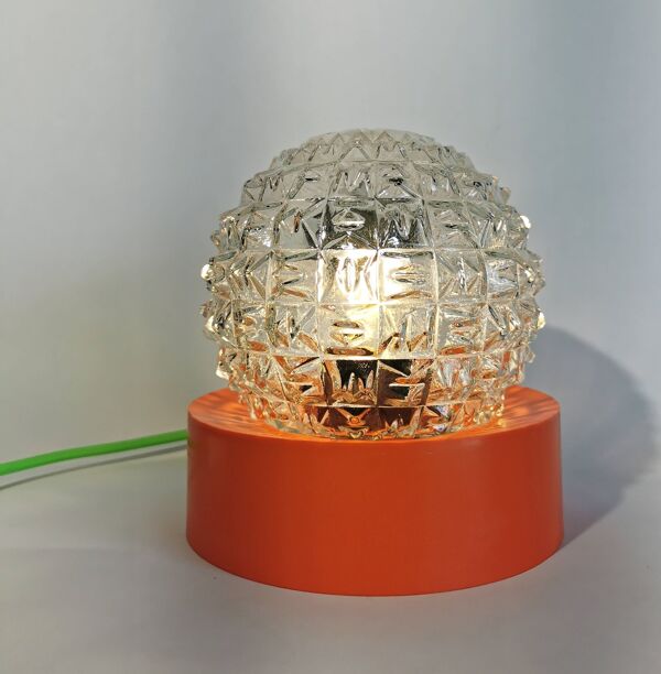 Lampe boule vintage en verre transparent orange