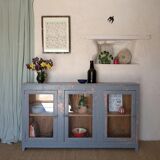 Glazed enfilade antique workbench – blue patina